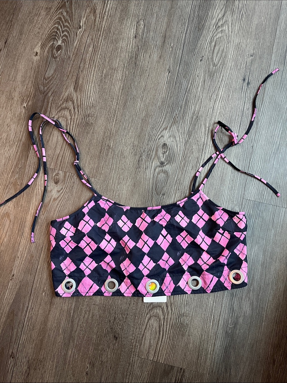 TEDDY FRESH Diamond-Print Tie-Strap Crop Cami